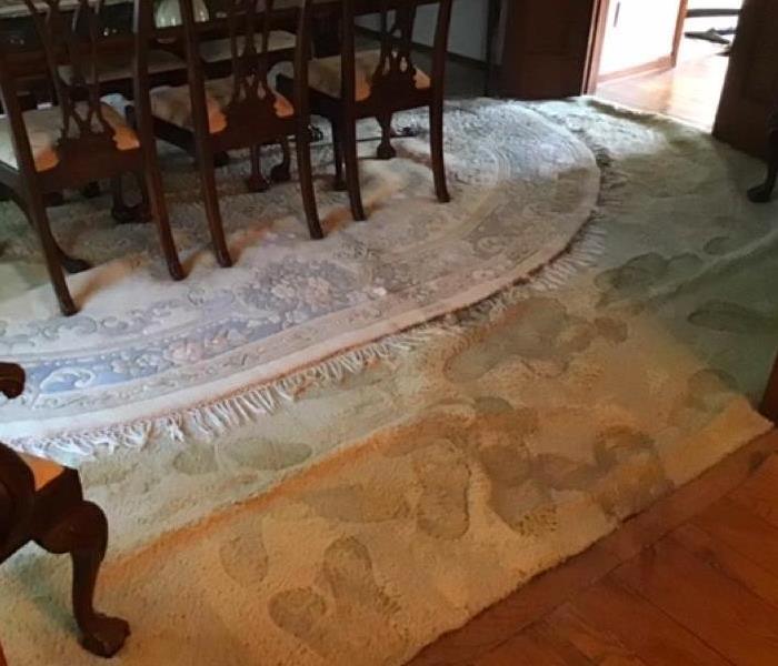 water damaged carpet in dining room